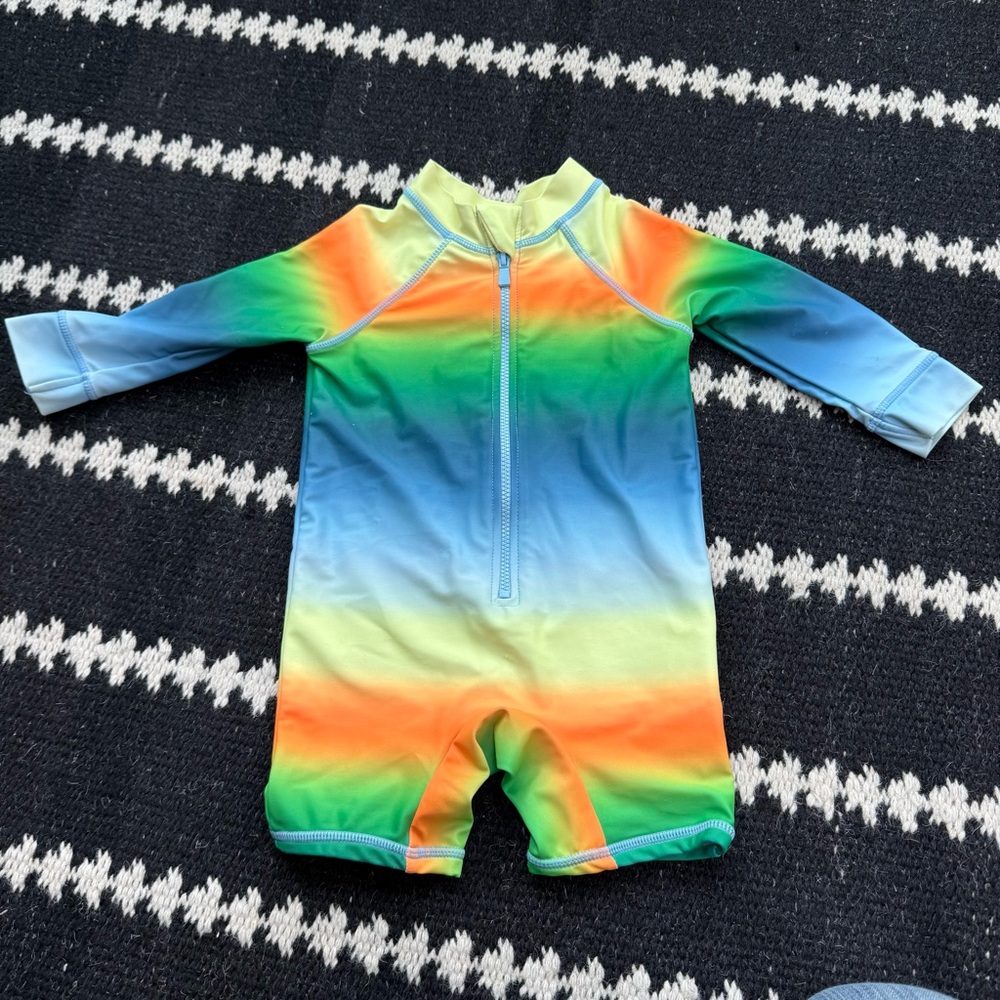 Cotton Baby Kids Gradient Multi-Color long sleeve zip Swimwear Size 6-12 mos.